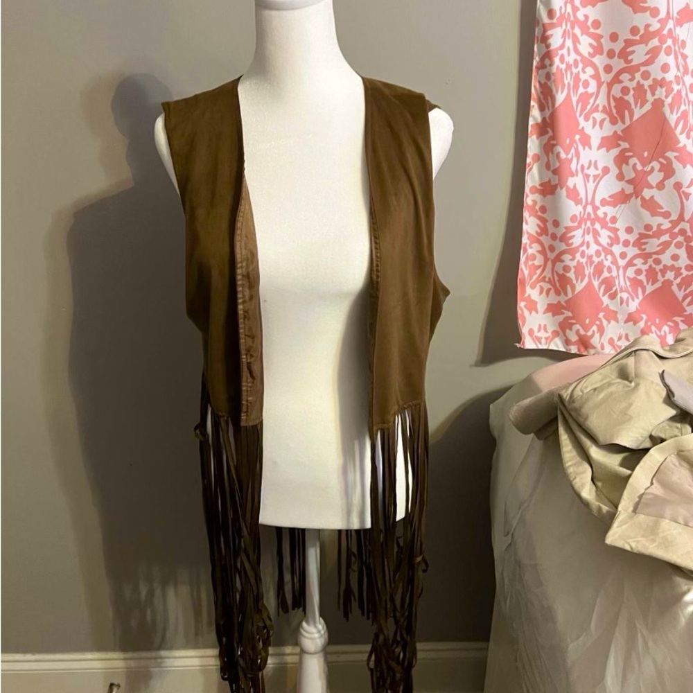 Faux Suede Fringe Cardigan size M